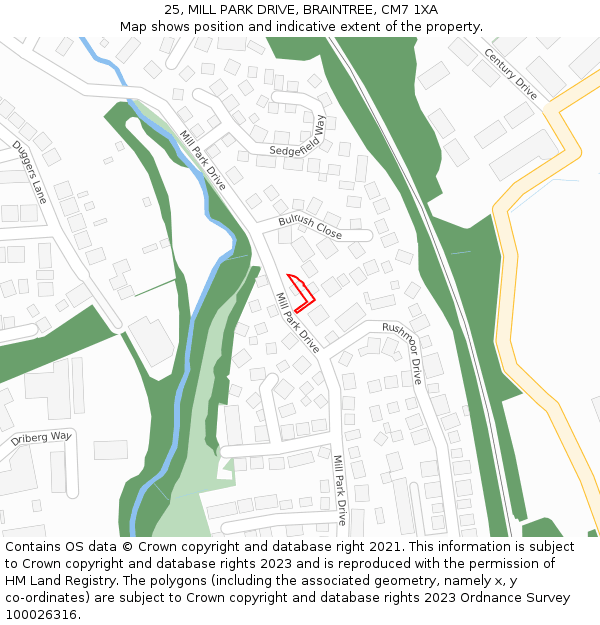 25, MILL PARK DRIVE, BRAINTREE, CM7 1XA: Location map and indicative extent of plot