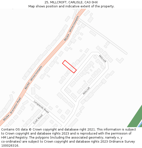 25, MILLCROFT, CARLISLE, CA3 0HX: Location map and indicative extent of plot