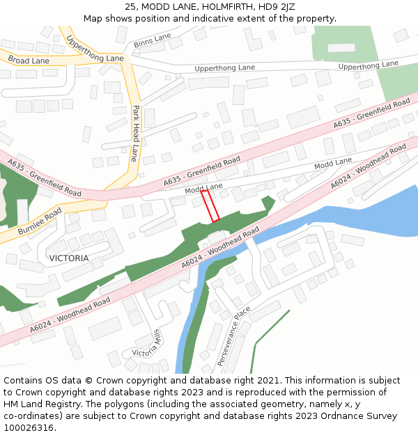 25, MODD LANE, HOLMFIRTH, HD9 2JZ: Location map and indicative extent of plot