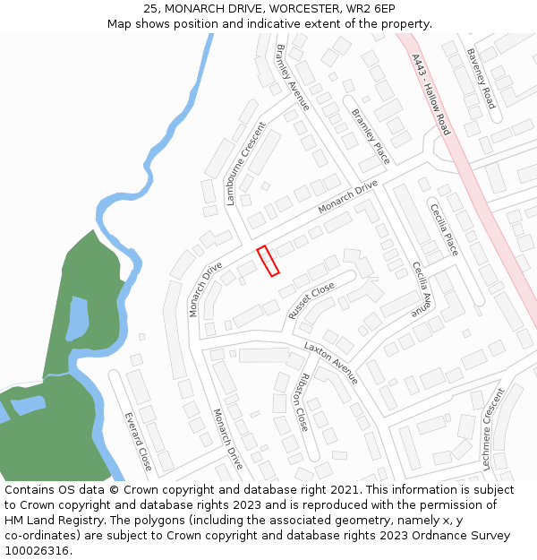 25, MONARCH DRIVE, WORCESTER, WR2 6EP: Location map and indicative extent of plot