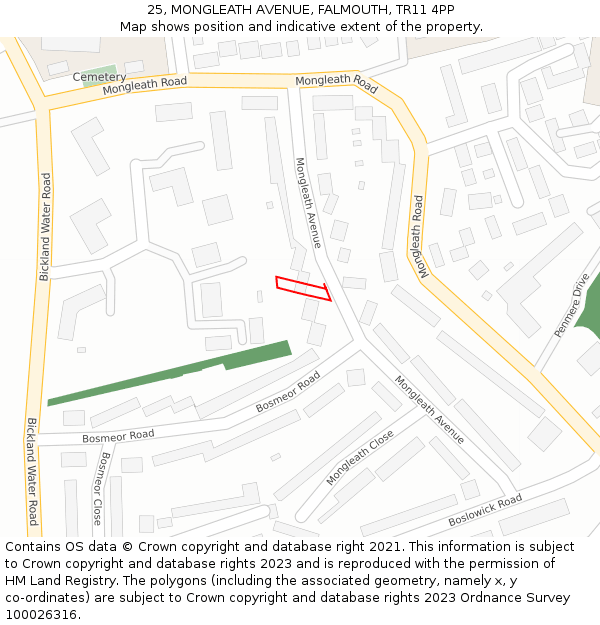 25, MONGLEATH AVENUE, FALMOUTH, TR11 4PP: Location map and indicative extent of plot