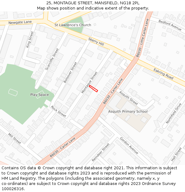 25, MONTAGUE STREET, MANSFIELD, NG18 2PL: Location map and indicative extent of plot