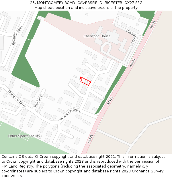 25, MONTGOMERY ROAD, CAVERSFIELD, BICESTER, OX27 8FG: Location map and indicative extent of plot