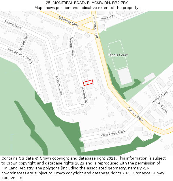 25, MONTREAL ROAD, BLACKBURN, BB2 7BY: Location map and indicative extent of plot