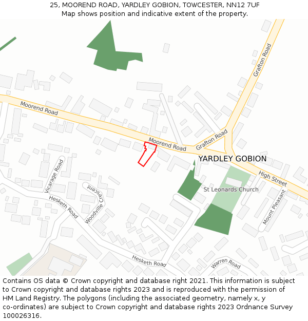 25, MOOREND ROAD, YARDLEY GOBION, TOWCESTER, NN12 7UF: Location map and indicative extent of plot
