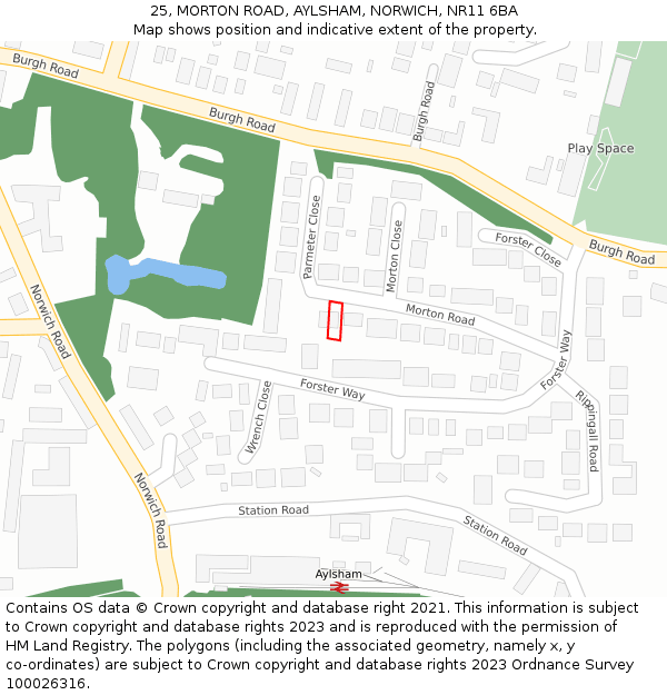 25, MORTON ROAD, AYLSHAM, NORWICH, NR11 6BA: Location map and indicative extent of plot