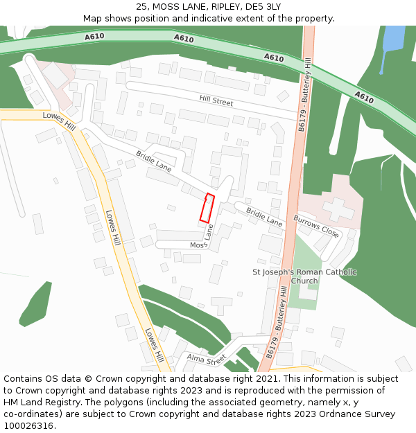 25, MOSS LANE, RIPLEY, DE5 3LY: Location map and indicative extent of plot