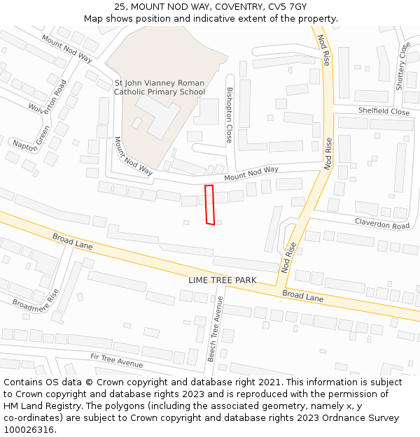 25, MOUNT NOD WAY, COVENTRY, CV5 7GY: Location map and indicative extent of plot