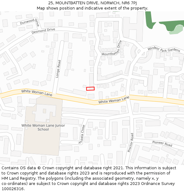 25, MOUNTBATTEN DRIVE, NORWICH, NR6 7PJ: Location map and indicative extent of plot