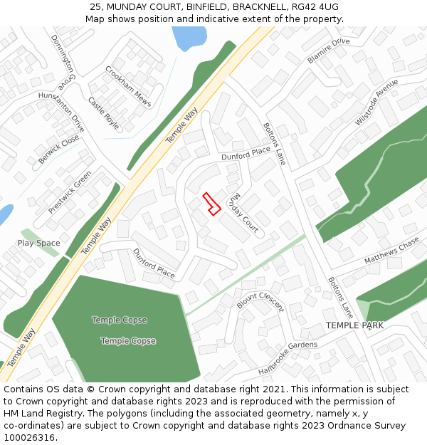 25, MUNDAY COURT, BINFIELD, BRACKNELL, RG42 4UG: Location map and indicative extent of plot