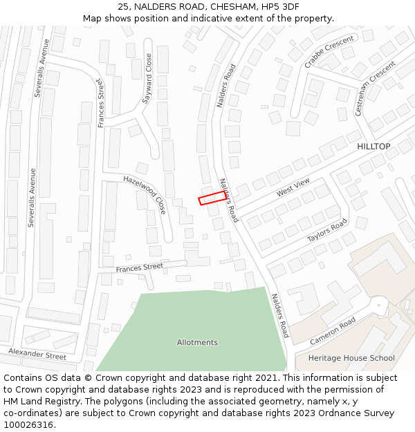 25, NALDERS ROAD, CHESHAM, HP5 3DF: Location map and indicative extent of plot