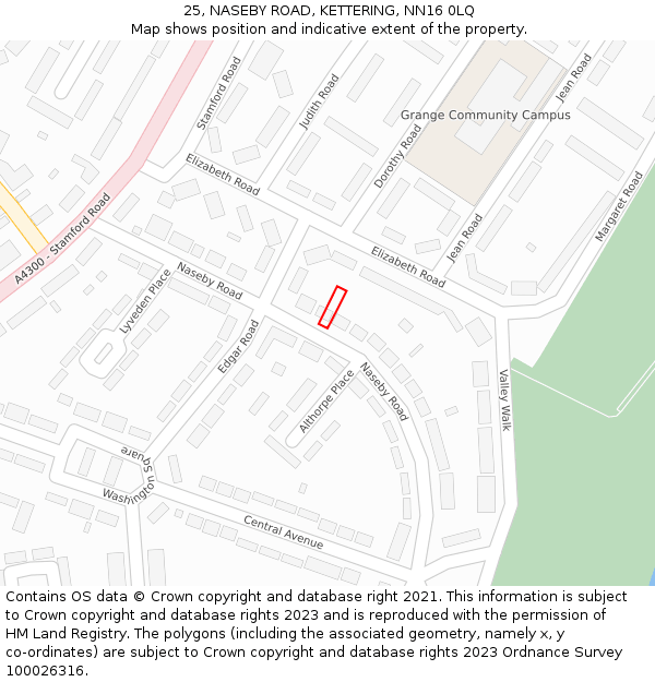25, NASEBY ROAD, KETTERING, NN16 0LQ: Location map and indicative extent of plot