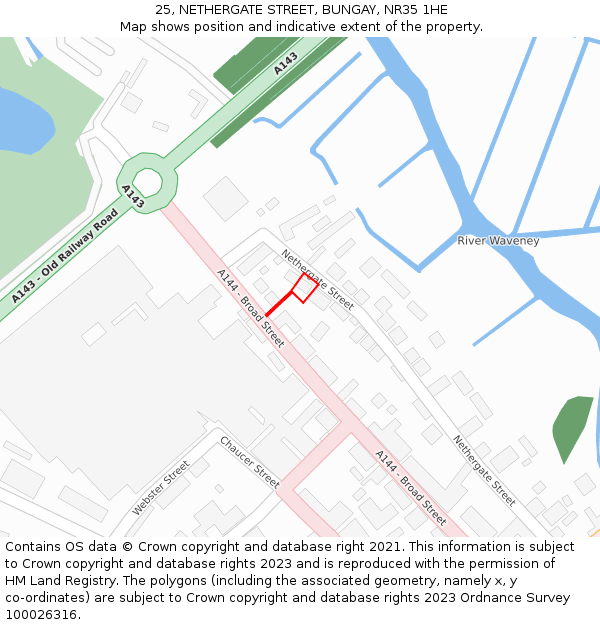 25, NETHERGATE STREET, BUNGAY, NR35 1HE: Location map and indicative extent of plot