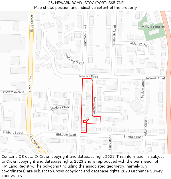 25, NEWARK ROAD, STOCKPORT, SK5 7NF: Location map and indicative extent of plot