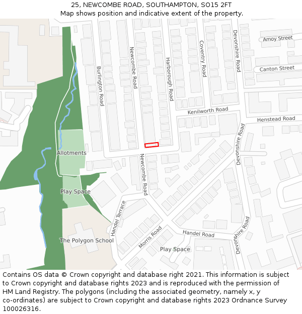 25, NEWCOMBE ROAD, SOUTHAMPTON, SO15 2FT: Location map and indicative extent of plot