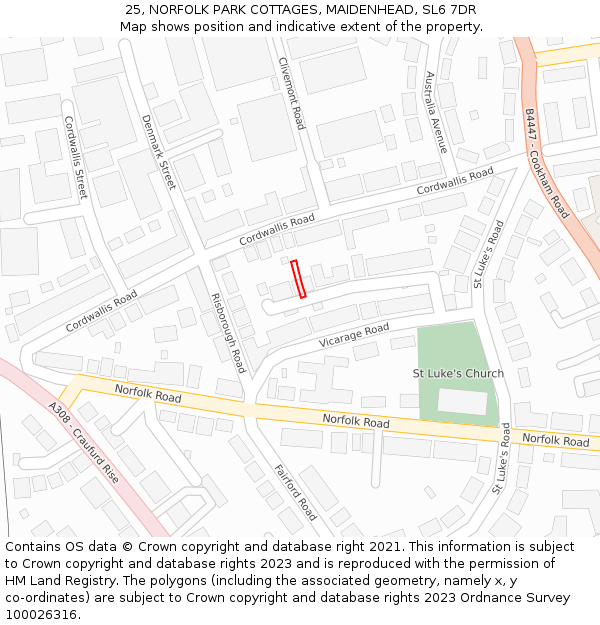 25, NORFOLK PARK COTTAGES, MAIDENHEAD, SL6 7DR: Location map and indicative extent of plot