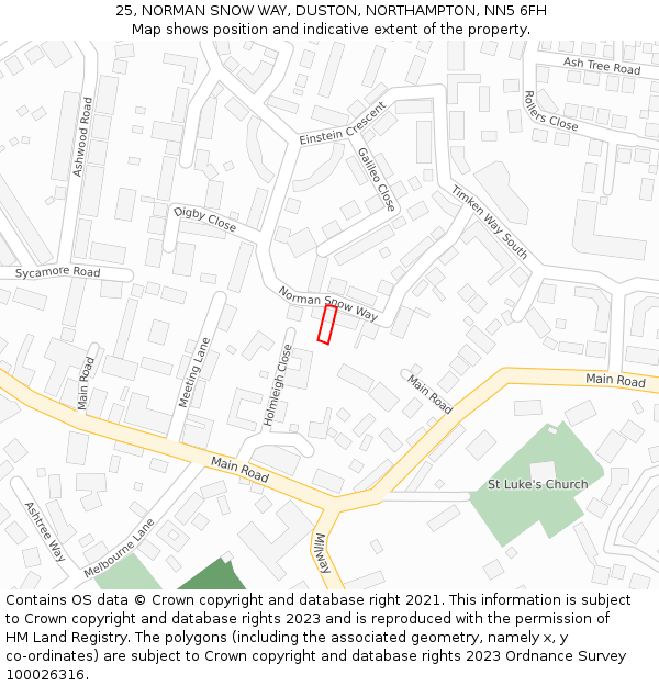 25, NORMAN SNOW WAY, DUSTON, NORTHAMPTON, NN5 6FH: Location map and indicative extent of plot