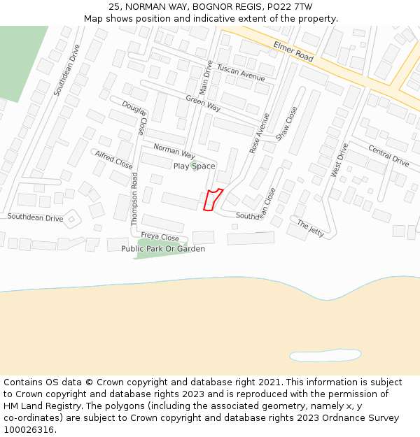 25, NORMAN WAY, BOGNOR REGIS, PO22 7TW: Location map and indicative extent of plot