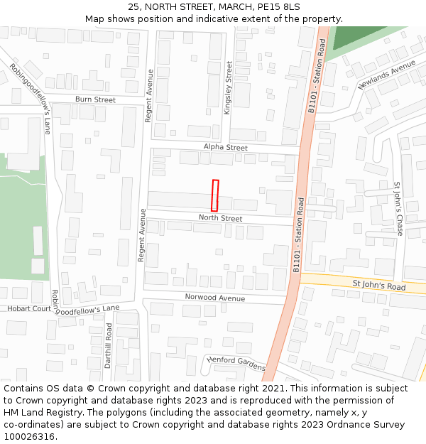 25, NORTH STREET, MARCH, PE15 8LS: Location map and indicative extent of plot