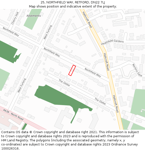 25, NORTHFIELD WAY, RETFORD, DN22 7LJ: Location map and indicative extent of plot