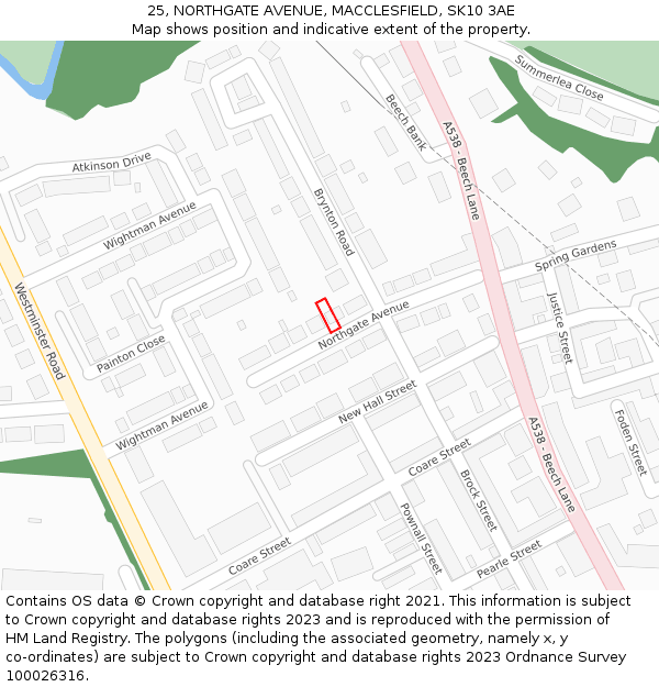 25, NORTHGATE AVENUE, MACCLESFIELD, SK10 3AE: Location map and indicative extent of plot
