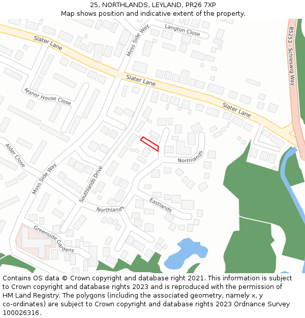 25, NORTHLANDS, LEYLAND, PR26 7XP: Location map and indicative extent of plot