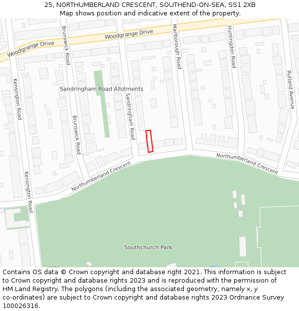 25, NORTHUMBERLAND CRESCENT, SOUTHEND-ON-SEA, SS1 2XB: Location map and indicative extent of plot