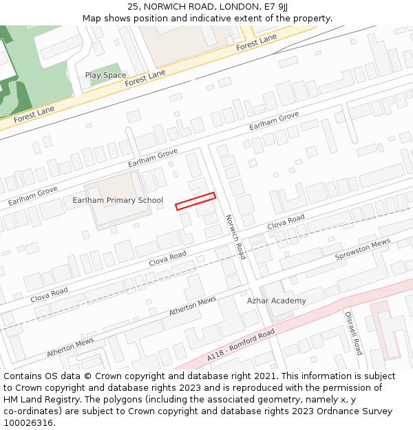 25, NORWICH ROAD, LONDON, E7 9JJ: Location map and indicative extent of plot