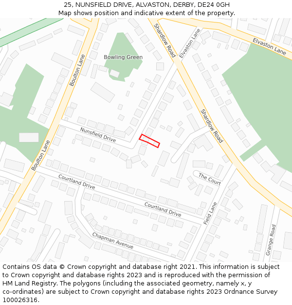 25, NUNSFIELD DRIVE, ALVASTON, DERBY, DE24 0GH: Location map and indicative extent of plot