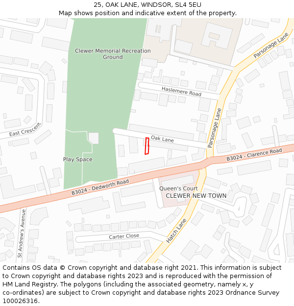25, OAK LANE, WINDSOR, SL4 5EU: Location map and indicative extent of plot