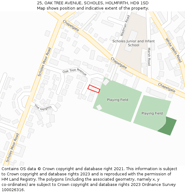 25, OAK TREE AVENUE, SCHOLES, HOLMFIRTH, HD9 1SD: Location map and indicative extent of plot