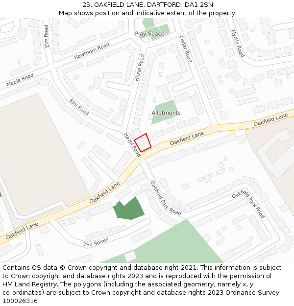 25, OAKFIELD LANE, DARTFORD, DA1 2SN: Location map and indicative extent of plot