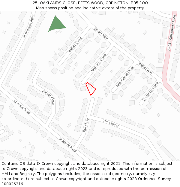 25, OAKLANDS CLOSE, PETTS WOOD, ORPINGTON, BR5 1QQ: Location map and indicative extent of plot