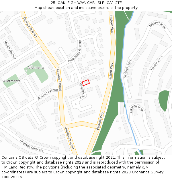 25, OAKLEIGH WAY, CARLISLE, CA1 2TE: Location map and indicative extent of plot