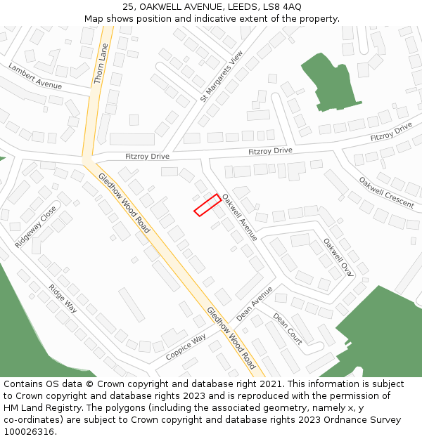 25, OAKWELL AVENUE, LEEDS, LS8 4AQ: Location map and indicative extent of plot