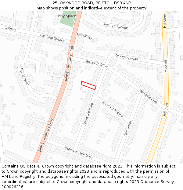 25, OAKWOOD ROAD, BRISTOL, BS9 4NP: Location map and indicative extent of plot