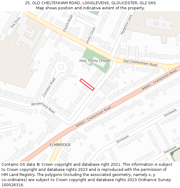 25, OLD CHELTENHAM ROAD, LONGLEVENS, GLOUCESTER, GL2 0AS: Location map and indicative extent of plot