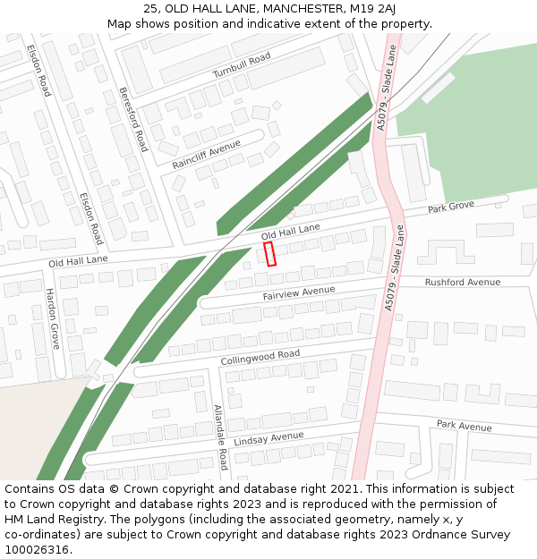 25, OLD HALL LANE, MANCHESTER, M19 2AJ: Location map and indicative extent of plot