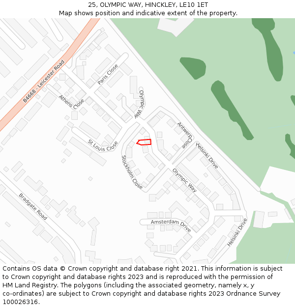 25, OLYMPIC WAY, HINCKLEY, LE10 1ET: Location map and indicative extent of plot