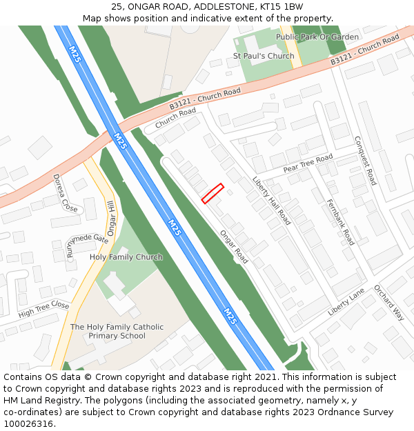 25, ONGAR ROAD, ADDLESTONE, KT15 1BW: Location map and indicative extent of plot
