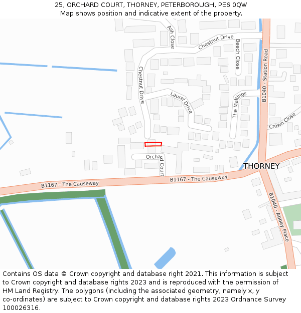 25, ORCHARD COURT, THORNEY, PETERBOROUGH, PE6 0QW: Location map and indicative extent of plot