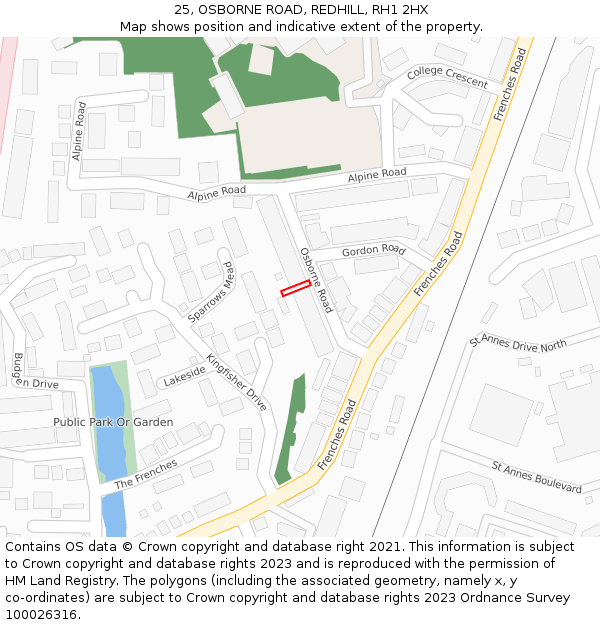 25, OSBORNE ROAD, REDHILL, RH1 2HX: Location map and indicative extent of plot