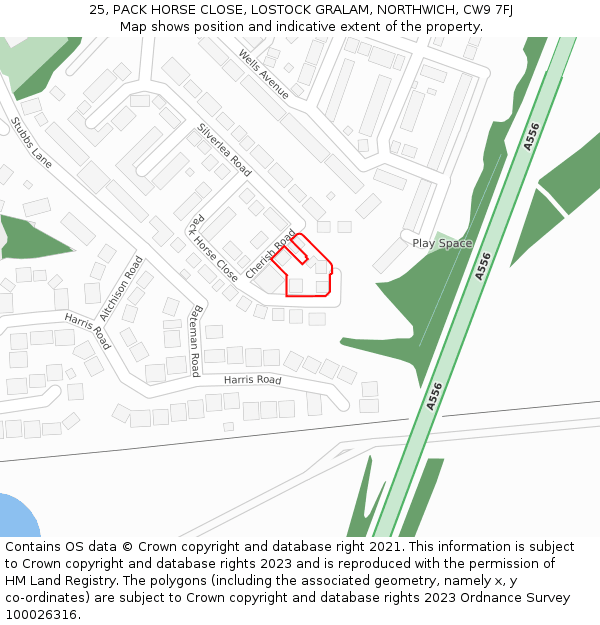 25, PACK HORSE CLOSE, LOSTOCK GRALAM, NORTHWICH, CW9 7FJ: Location map and indicative extent of plot