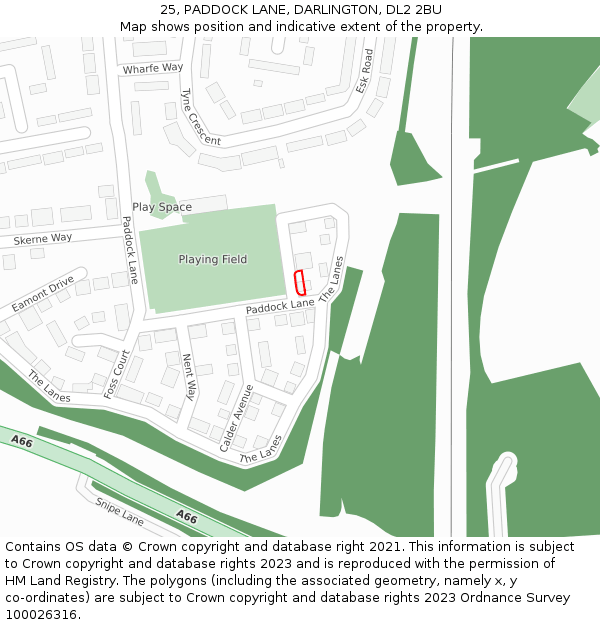 25, PADDOCK LANE, DARLINGTON, DL2 2BU: Location map and indicative extent of plot