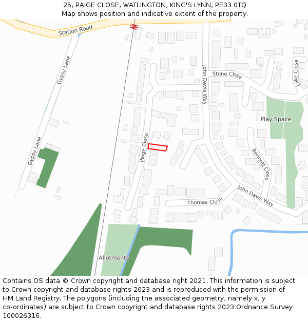 25, PAIGE CLOSE, WATLINGTON, KING'S LYNN, PE33 0TQ: Location map and indicative extent of plot