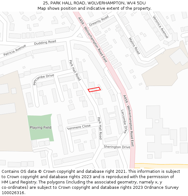 25, PARK HALL ROAD, WOLVERHAMPTON, WV4 5DU: Location map and indicative extent of plot