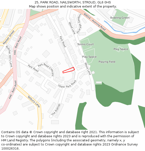 25, PARK ROAD, NAILSWORTH, STROUD, GL6 0HS: Location map and indicative extent of plot