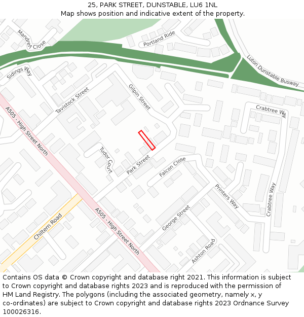 25, PARK STREET, DUNSTABLE, LU6 1NL: Location map and indicative extent of plot