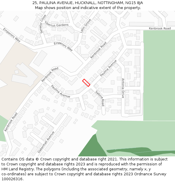 25, PAULINA AVENUE, HUCKNALL, NOTTINGHAM, NG15 8JA: Location map and indicative extent of plot