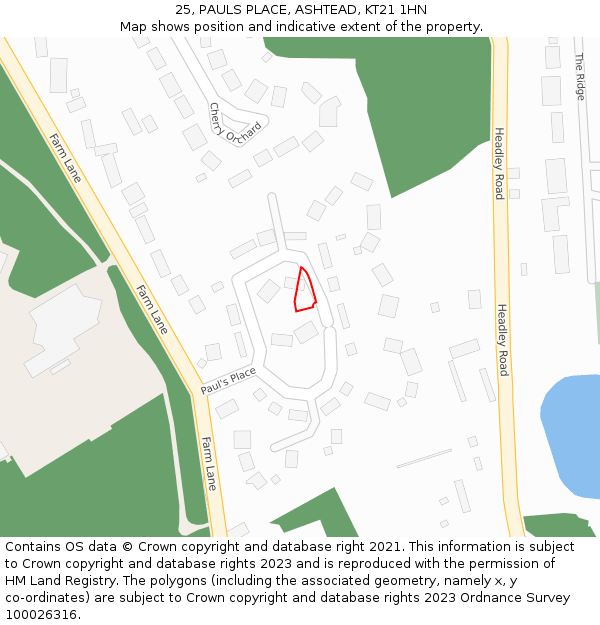 25, PAULS PLACE, ASHTEAD, KT21 1HN: Location map and indicative extent of plot